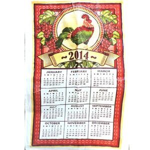 2014 Linen Calendar Towel With Rooster Wall Decor Farmhouse Country